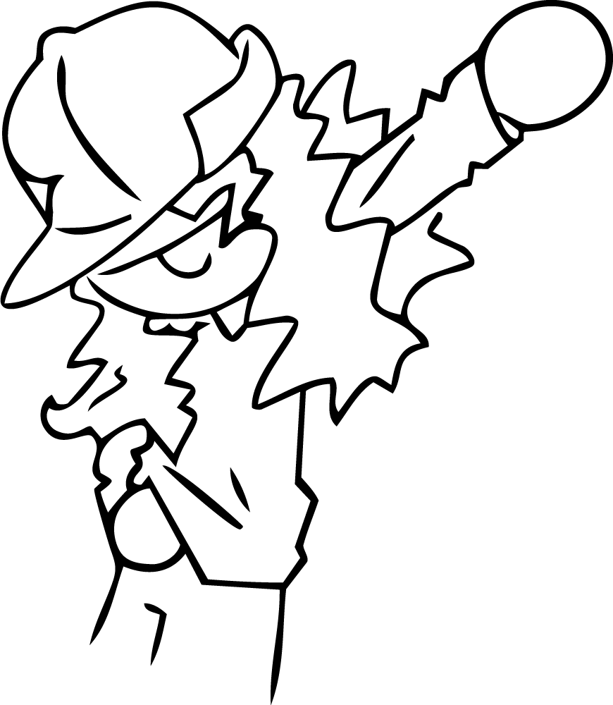 Line drawing of Délya singing into a microphone